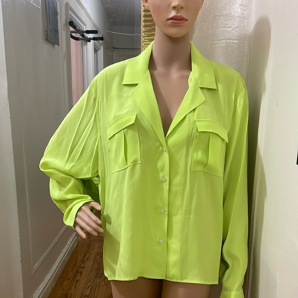Amanda Uprichard Neon Green button shirt long sleeve